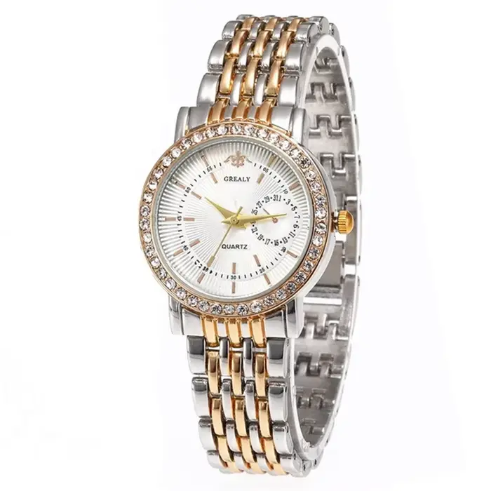 Montre Femme Élégante Bicolore Cristal Bracelet Acier Montre à Quartz