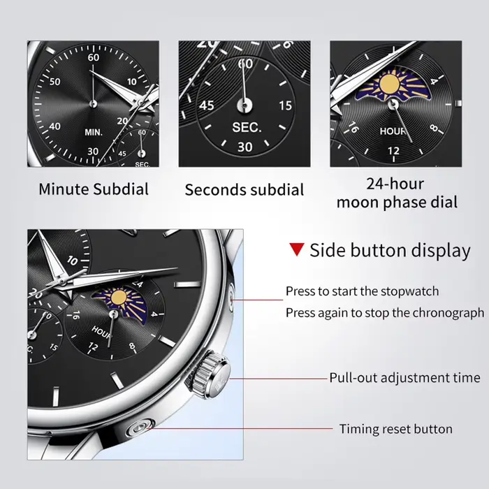 OLEVS montres pour hommes Top marque affaires mode acier fin marque originale montre-bracelet à Quartz pour homme Phase de lune chronographe grand