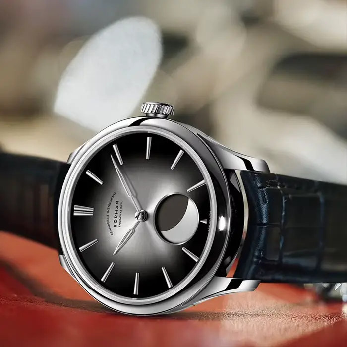 BORMAN 41.5mm 5ATM montres mécaniques étanches Phase de lune luxe concepteur hommes robe montre-bracelet automatique