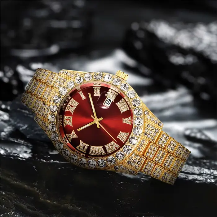 Montre-bracelet de luxe à Quartz en acier doré pour hommes