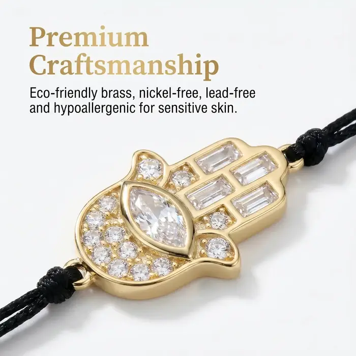 Bracelet en laiton plaqué or 18 carats avec main de Fatma et zircone cubique CZ pour femmes et hommes occasions spéciales anniversaires propositions