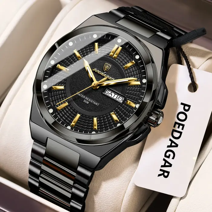 POEDAGAR Sport Original hommes horloge Quartz Date semaine luxe homme montre-bracelet étanche lumineux en acier