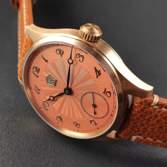 Montre mécanique manuelle Cronos avec boîtier en étain bronze guilloché pour hommes élégance quotidienne et occasions spéciales