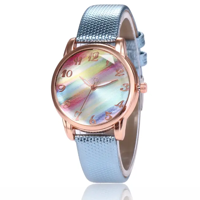 Femmes mode arc-en-ciel Montre bracelet en cuir Montre-bracelet décontracté dames