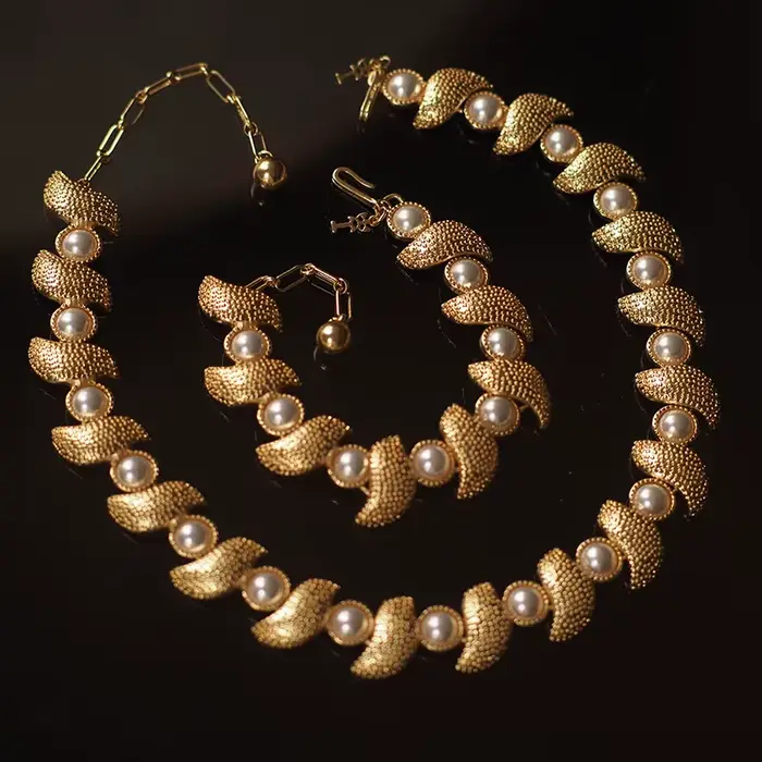 Bracelet et collier en or 18 carats rempli avec perles de mabe et filigrane pour femmes occasions spéciales