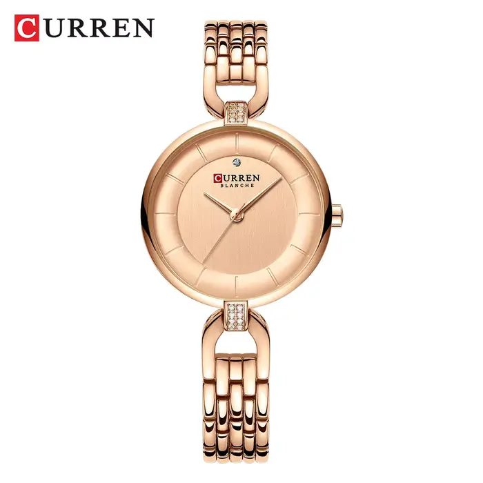 Montre-bracelet Curren pour femme, or rose, acier inoxydable, résistante à l'eau, style décontracté et luxueux, pour occasions spéciales et quotidiennes