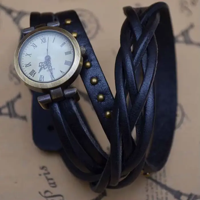 Shsby nouveau Roma Vintage peau de vache spirale plaie bracelet chiffres romains tissage tresse montre femmes