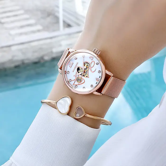 Montre mécanique automatique en or Rose pour femmes