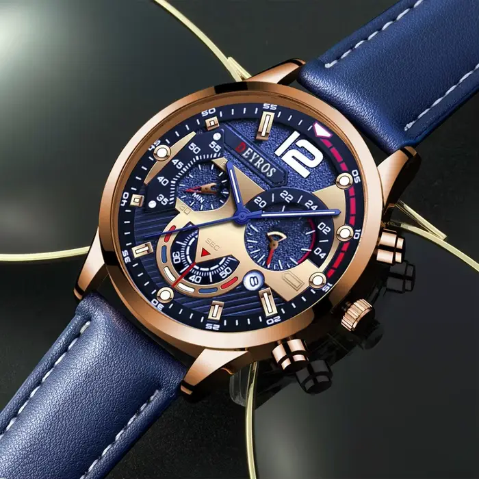Montre-bracelet DEYROS élégante à quartz pour hommes avec calendrier complet pour occasions formelles et décontractées