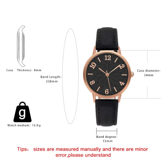 Montre Numérique à Quartz avec Bracelet en Cuir Givré pour Femme et Fille
