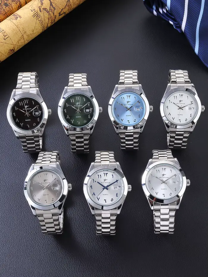 Une montre-bracelet à quartz avec un bracelet en acier inoxydable et un cadran personnalisé
