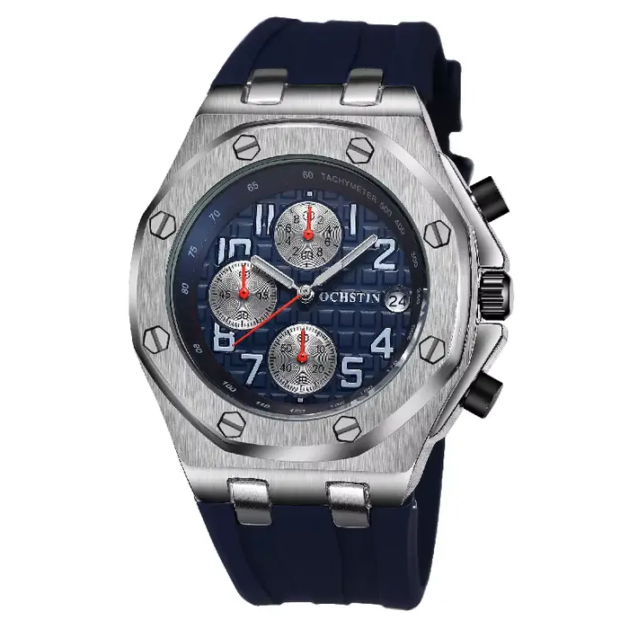 Montre chronographe OCHSTIN style sport de luxe avec lunette octogonale et bracelet en silicone pour hommes occasions spéciales