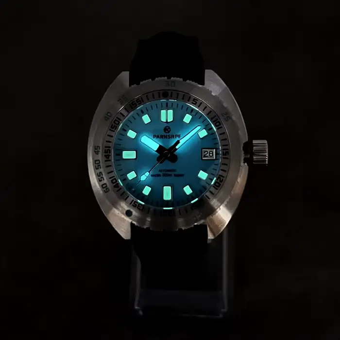 Montre de plongée tortue automatique PARNSRPE pour hommes, résistante à l'eau, avec lunette unidirectionnelle, mouvement automatique, bracelet en silicone, pour plongeurs et aventuriers