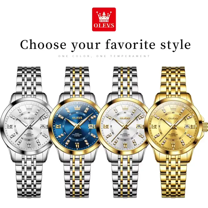 Montre élégante OLEVS en acier inoxydable avec bracelet lumineux et résistant aux chocs pour femmes occasions spéciales quartz fashionable casual resistant to water