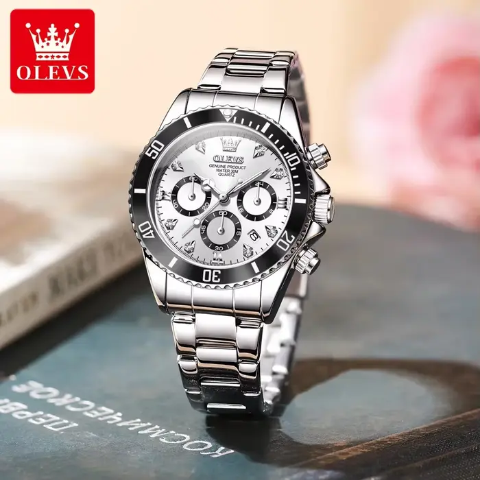 Montre luxe OLEVS Quartz avec chronographe résistante à l'eau pour femme occasions spéciales