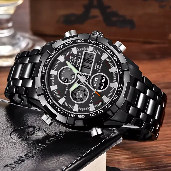Grande marque montres pour hommes mode alliage bande double temps multi-fonction sport chronographe Montre d'affaires