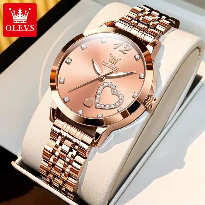 Montre OLEVS en acier inoxydable avec boitier en alliage pour femmes, résistante à l'eau, élégante et polyvalente pour diverses occasions et cadeaux