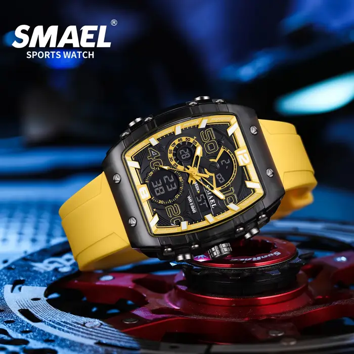 SMAEL 8109 nouvelle montre pour hommes sport multifonctionnel 50M étanche double affichage LED veill