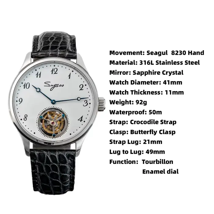 Sugess luxe Tourbillon hommes montre mécanique main vent Original ST8230 mouvement cadran en céramique bracelet Crocodile cadeau de noël nouveau