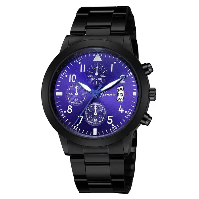 Genève-Montre à quartz en acier inoxydable pour homme, montres de sport, cadran bleu, noir, luxe