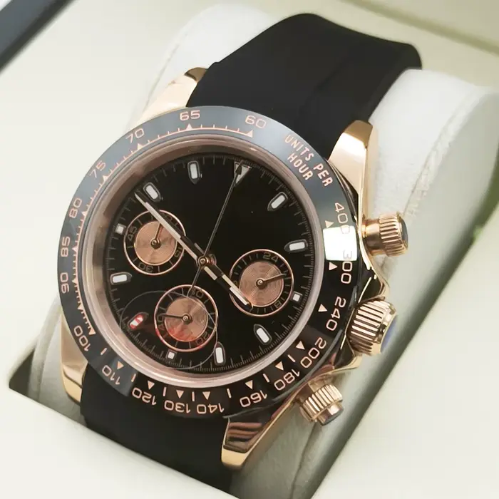 Montre à Quartz Parnsrpe en Or Rose avec Bracelet Caoutchouc pour Homme Occasions Spéciales Chronographe Robuste