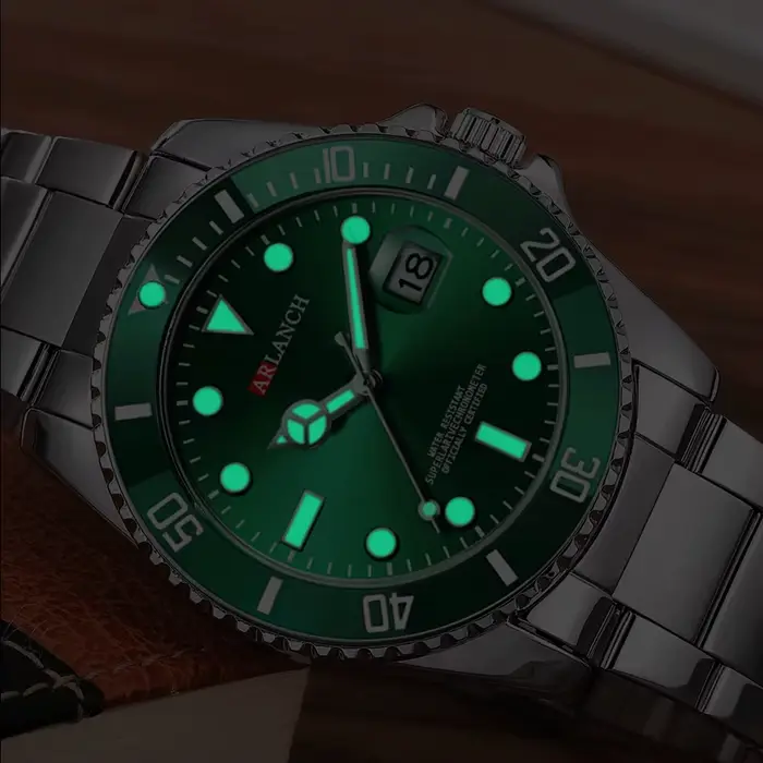 Montre ARLANCH Green Ghost Diver Acier Inoxydable Style Décontracté Élégant Occasions Spéciales Robuste Résistante À L'Eau Pour Hommes
