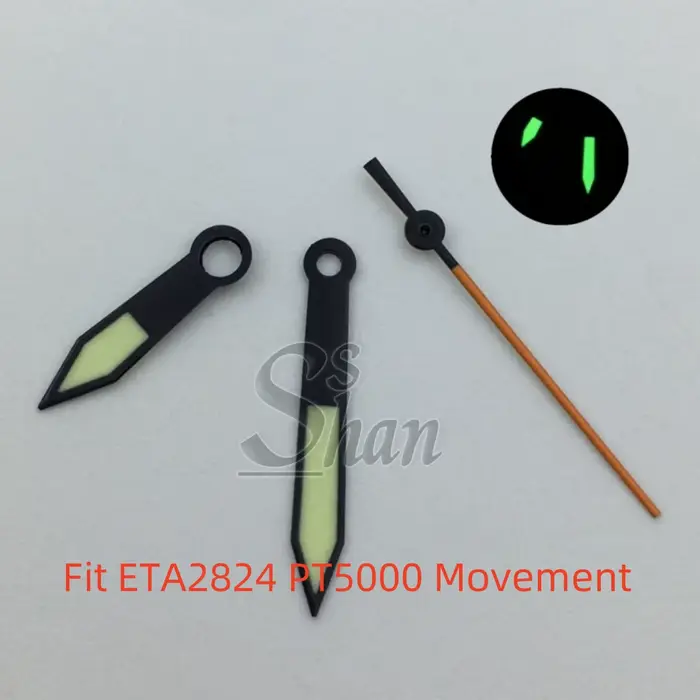 Aiguille de montre verte lumineuse avec aiguille des secondes bicolore noire et orange, adaptée au m