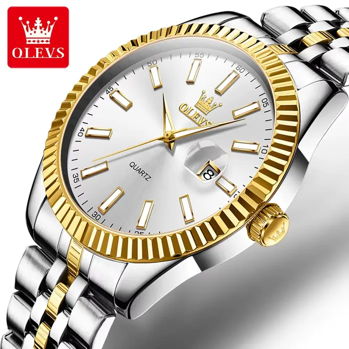 OLEVS 5593 montre Quatz originale pour hommes de luxe haut de gamme en acier inoxydable étanche Date automatique