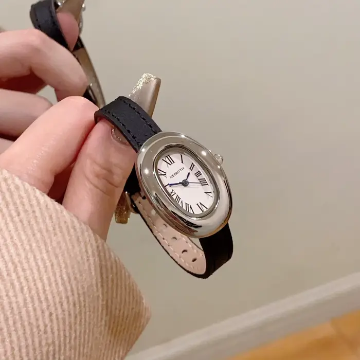 Montre à quartz ovale minimaliste pour femme, montres artistiques vintage, montre-bracelet à bracele