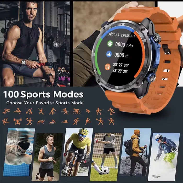 Montre connectée GPS avec carte terrain, résistante aux chocs, pour sportifs et aventuriers, suivi de fitness, sommeil et fréquence cardiaque, étanche jusqu'à 100m