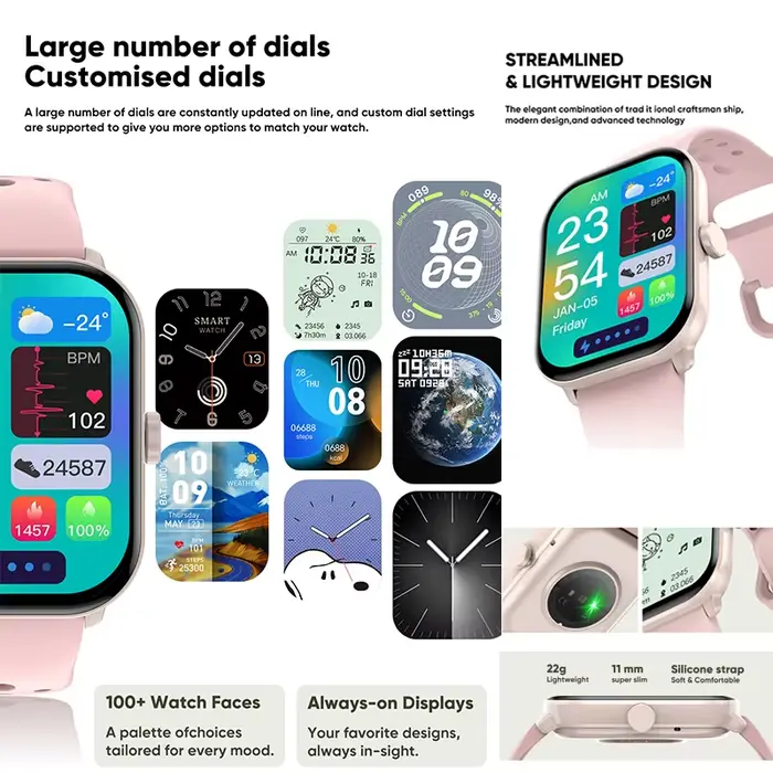Montre connectée Boxuxing avec écran AMOLED, suivi de la santé et mode sport pour homme et femme occasions spéciales sportives et quotidiennes