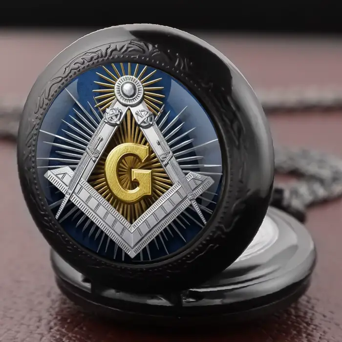 Montre de poche vintage en forme de dôme en verre avec maçonnerie mystérieuse, collier pendentif, horloge, cadeau pour homme, souvenir pour enfant, bracelet de poignet en acier inoxydable, quartz, occasion spéciale