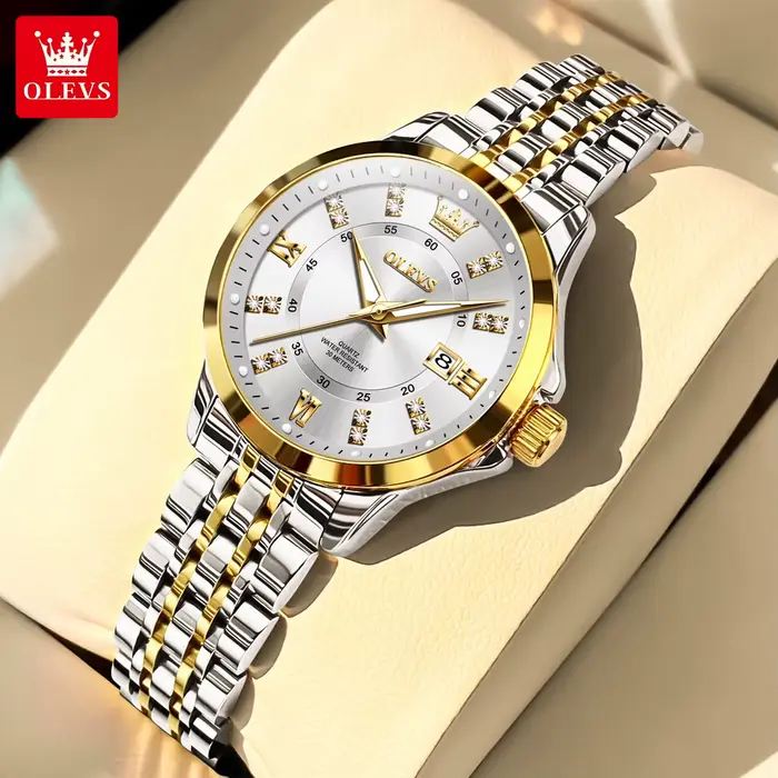 Montre élégante OLEVS en acier inoxydable avec bracelet lumineux et résistant aux chocs pour femmes occasions spéciales quartz fashionable casual resistant to water