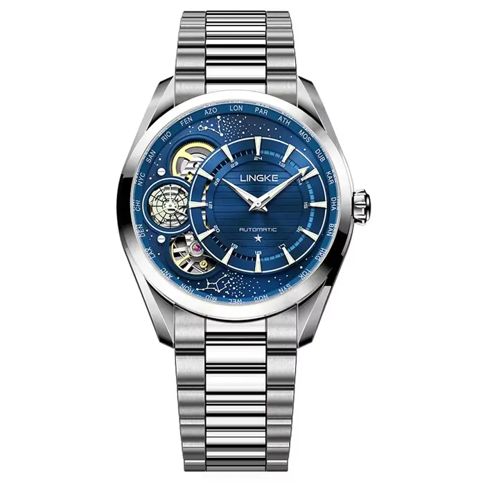 Montre de sport Tourbillon pour homme, affichage lumineux, bracelet en acier, montre mécanique autom