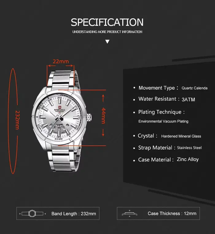 NAVIFORCE montre décontractée classique pour hommes en acier inoxydable teel Sport étanche