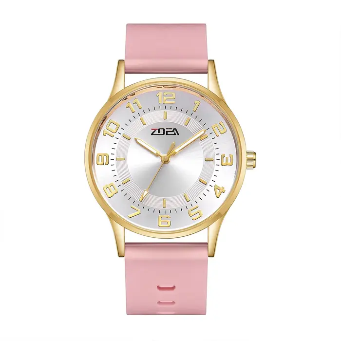 Montre pour femme ZOEA avec cadran rouge dégradé, lunette dorée incrustée de zircone, bracelet en si