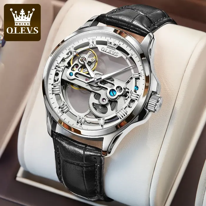 OLEVS Couple montres Original entièrement Transparent squelette automatique