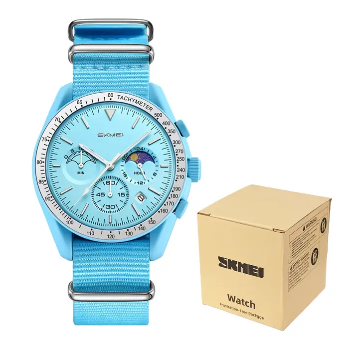 Montre-bracelet à quartz pour homme SKMEI 9392, étanche 30M, chronographe, minuteur, motif lune et s