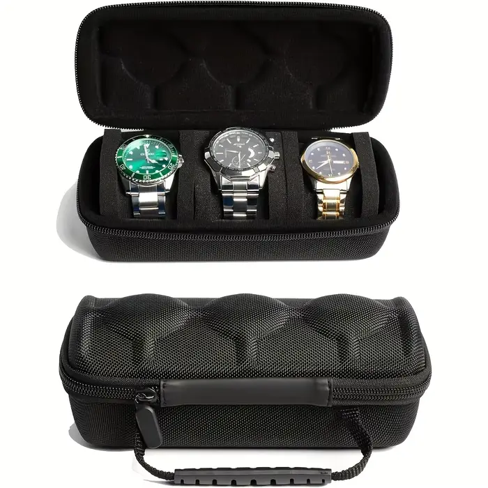 1 Étui de voyage de luxe pour 3 montres, boîte de rangement pour montres, étui de voyage rigide pour montres, sac anti-chute pour montres mécaniques