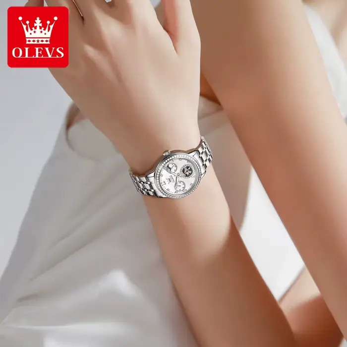 Montre mécanique pour femme OLEVS 6705 authentique avec mouvement tourbillon serti de diamants