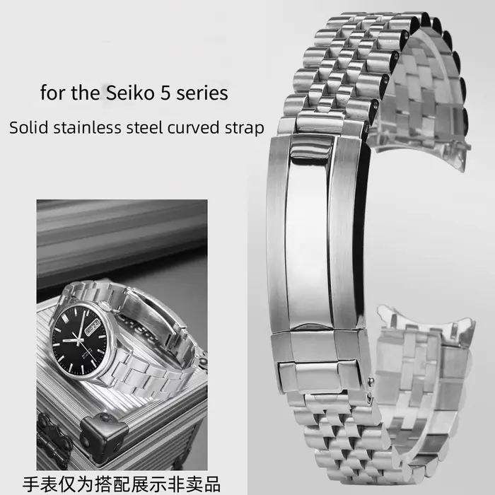Jubilee 19mm argent acier inoxydable huître extrémité incurvée bracelet de montre pour Seiko no 5 SKX5 Sxns80 Snxs79 Snxs79k Snxs77k Snxs73