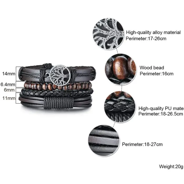 Bracelets en cuir rond tressé pour hommes