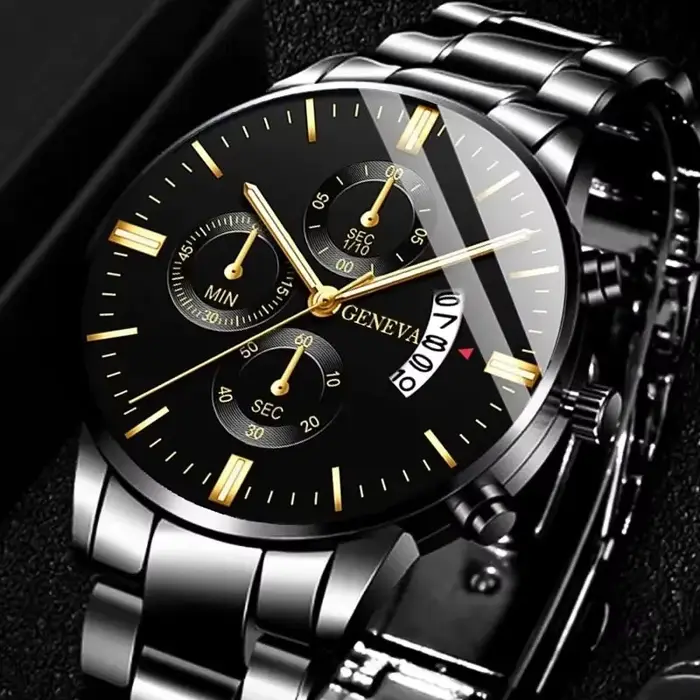 Mode hommes Montre en acier inoxydable calendrier de luxe Montre-bracelet à Quartz