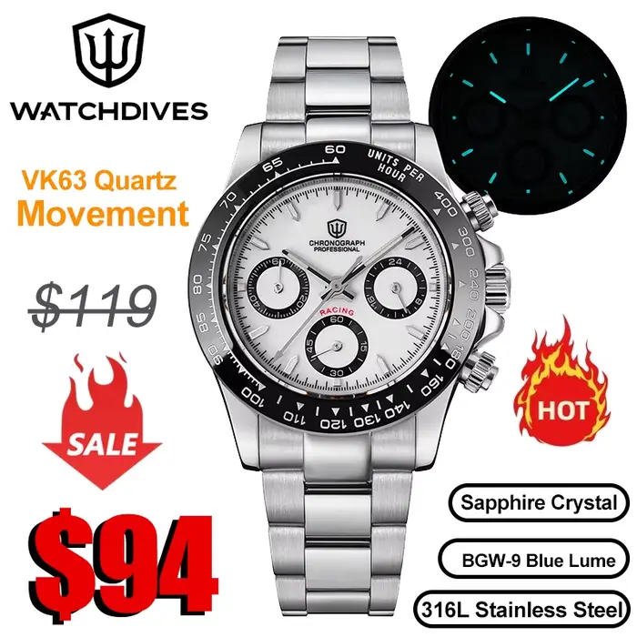 Montre de plongée lumineuse en acier inoxydable avec cristal de saphir pour homme occasions sportives et quotidiennes