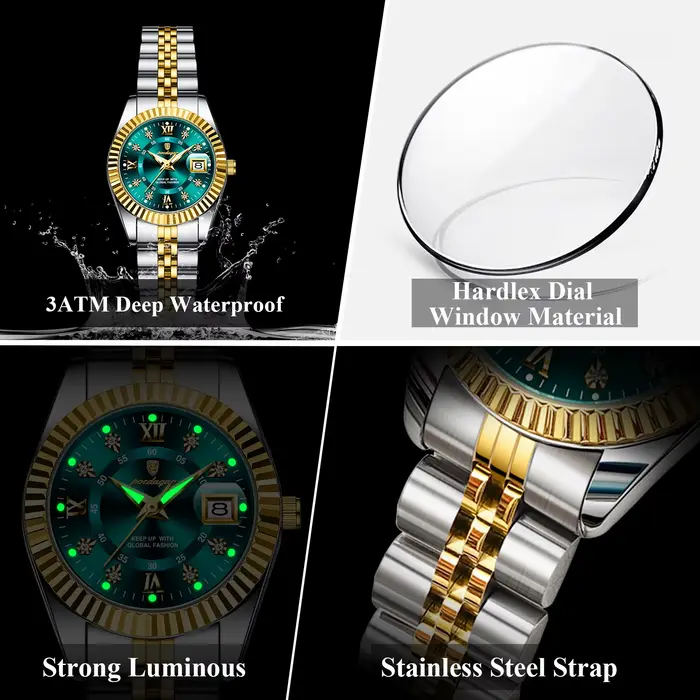 POEDAGAR Montres de luxe pour couple Date luminescente Classique