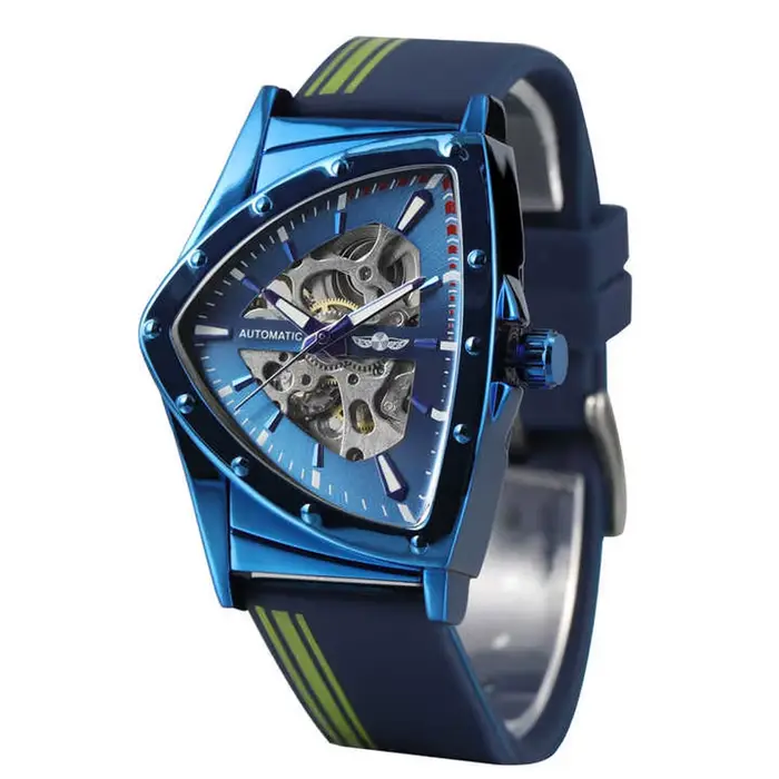 Nouvelle marque de luxe hommes Triangle squelette montres bracelet en Silicone bleu étanche Transpar