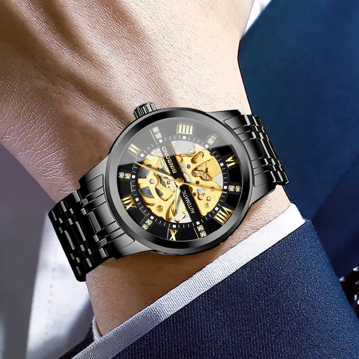 Montre mécanique squelette BINBOND pour hommes luxe lumineuse résistante à l'eau occassions spéciales et quotidiennes