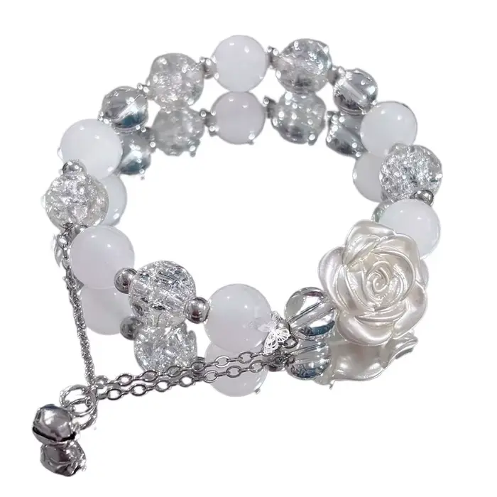 Bracelet à fleurs blanches en perles de cristal pour femmes