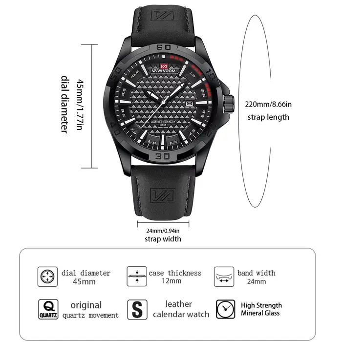 Montre-bracelet Quartz VA VA VOOM Style Militaire Décontracté pour Hommes Occasions Spéciales Robuste Polyvalente