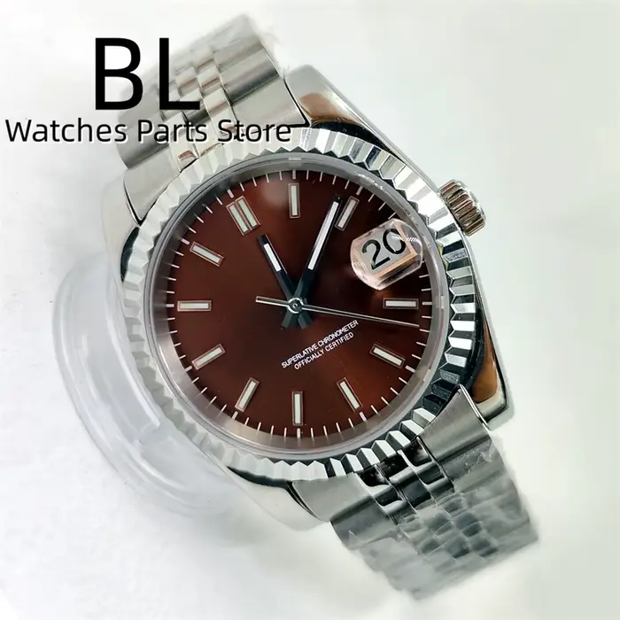 Montre mécanique BLIGER avec cadran marron luminescent, bracelet Jubilee, résistante à l'eau pour hommes occasions spéciales